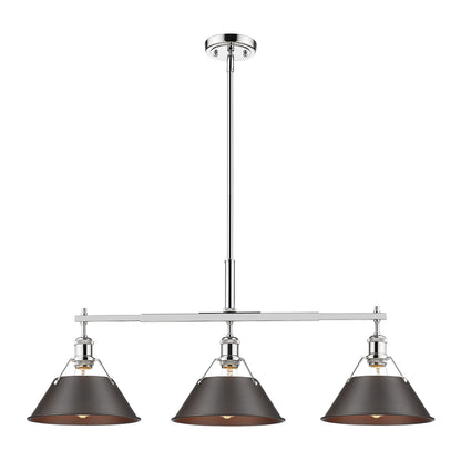 Orwell 3-Light Linear Pendant in Chrome with Rubbed Bronze - Default Title - Golden Lighting