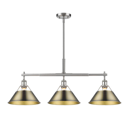 Orwell 3-Light Linear Pendant in Pewter with Aged Brass - - Golden Lighting