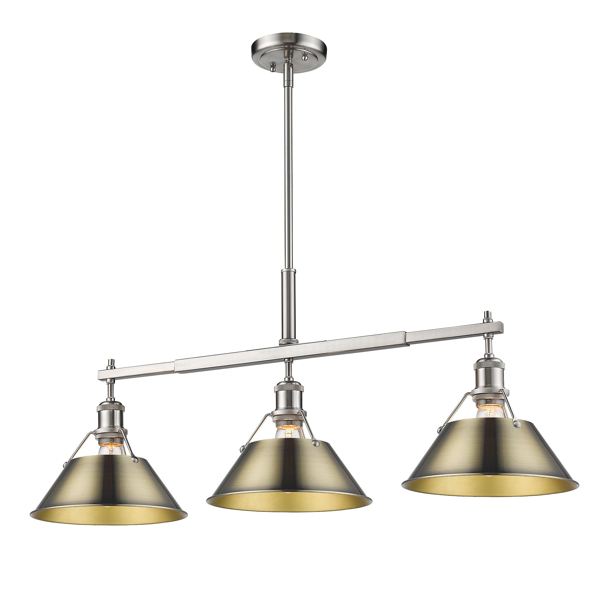 Orwell 3-Light Linear Pendant in Pewter with Aged Brass - Pewter / Aged Brass / Gold - Golden Lighting