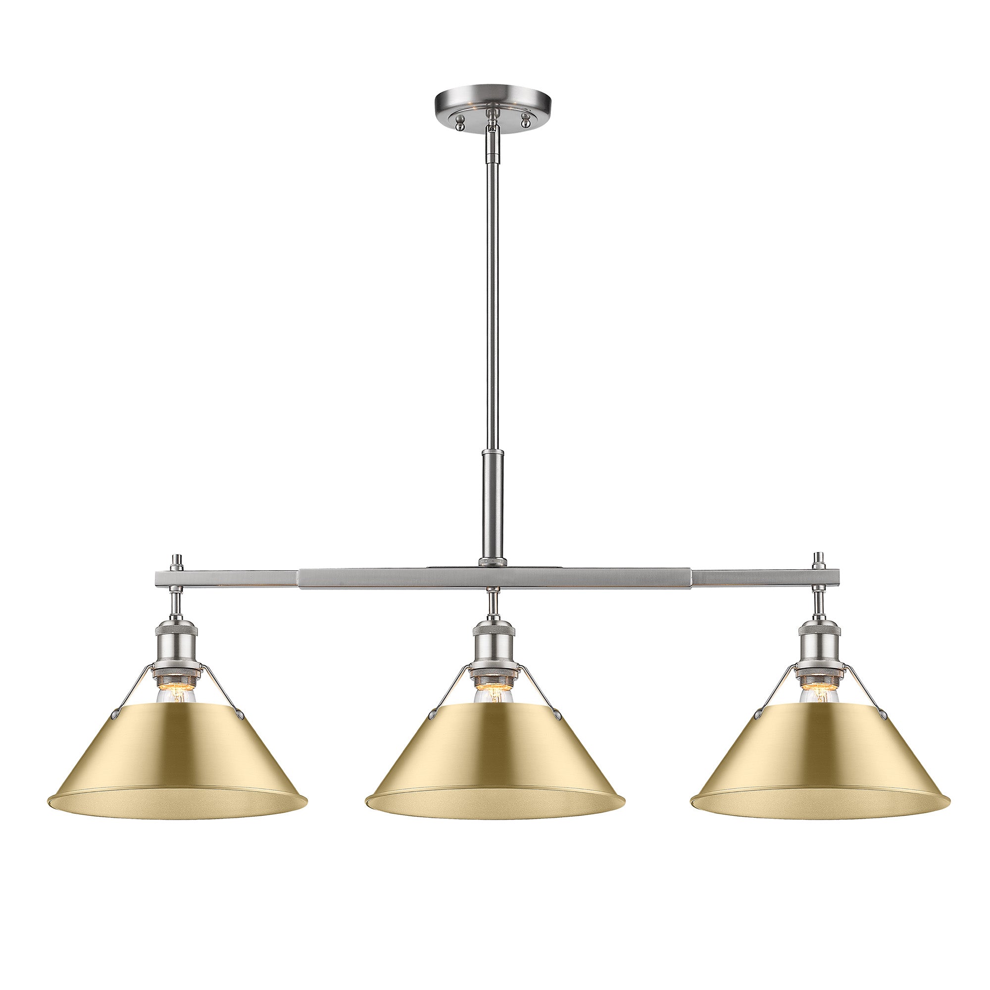 Orwell 3-Light Linear Pendant in Pewter with Brushed Champagne Bronze - - Golden Lighting