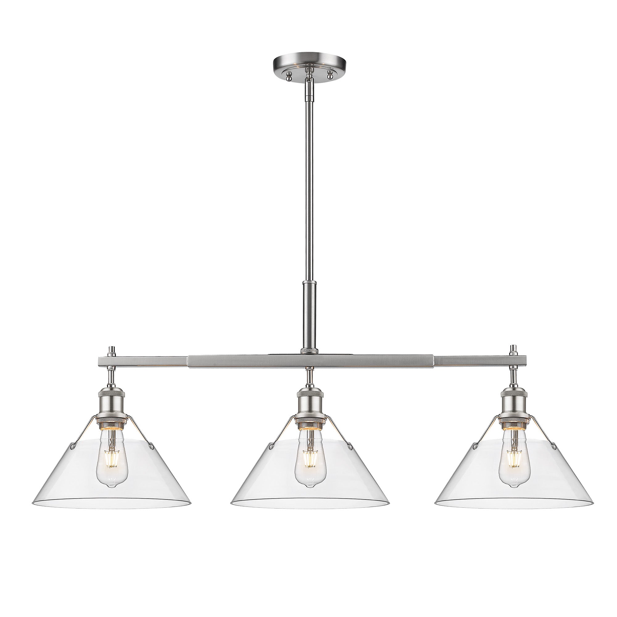 Orwell 3-Light Linear Pendant in Pewter with Clear Glass - - Golden Lighting