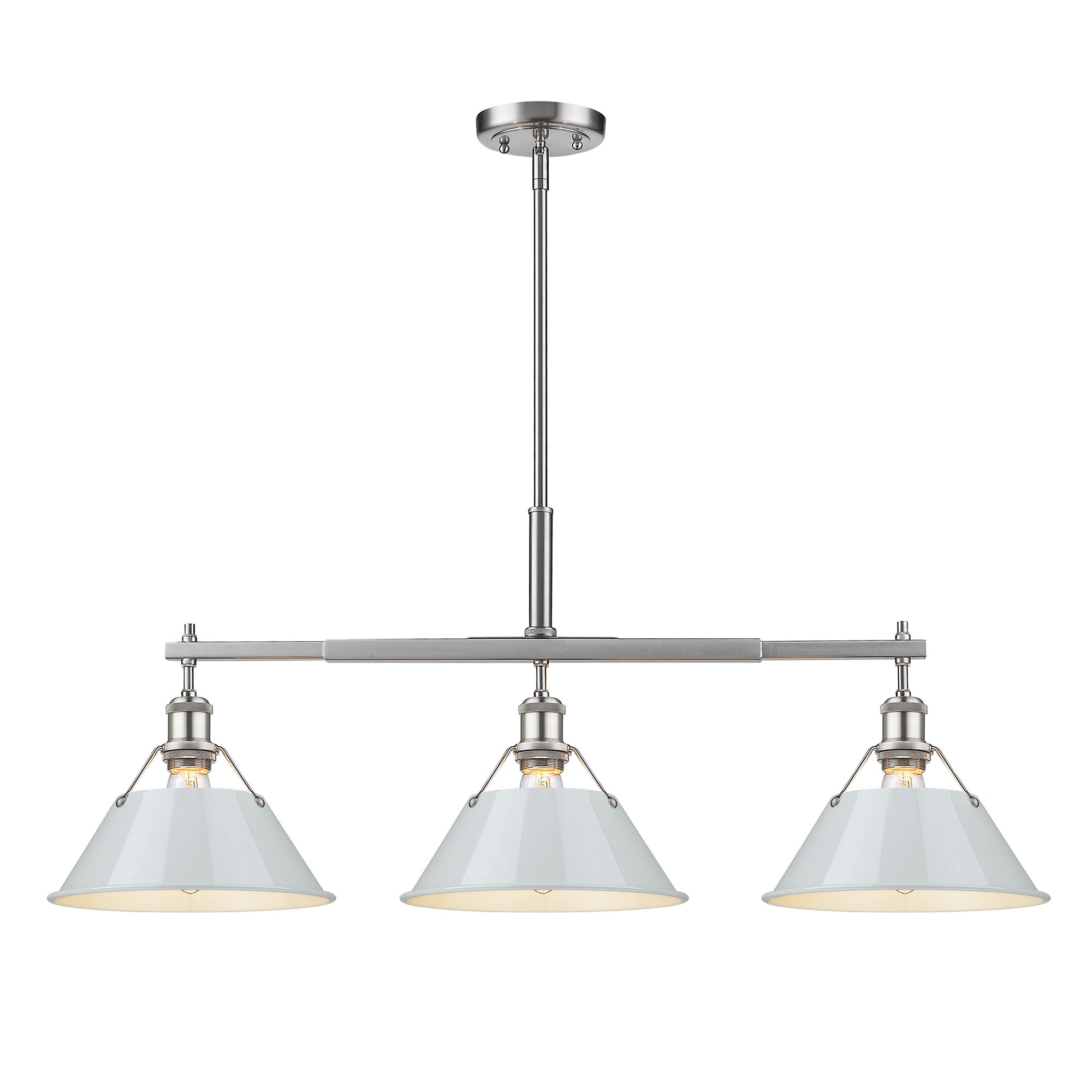 Orwell 3-Light Linear Pendant in Pewter with Dusky Blue - - Golden Lighting