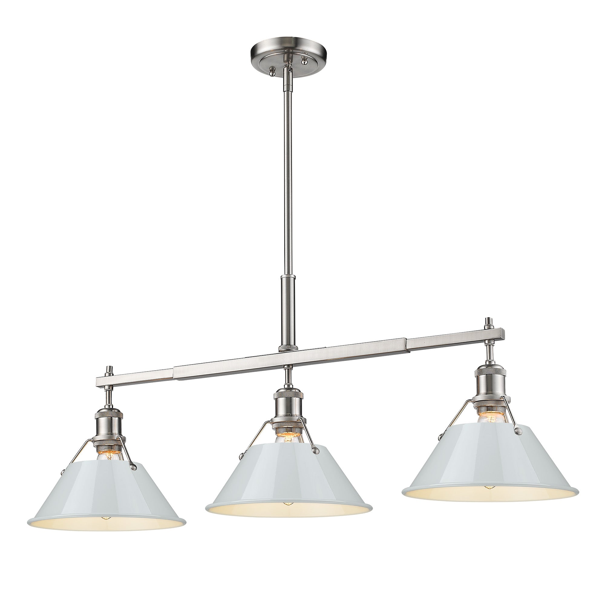 Orwell 3-Light Linear Pendant in Pewter with Dusky Blue - Pewter / Dusky Blue / Blue - Golden Lighting