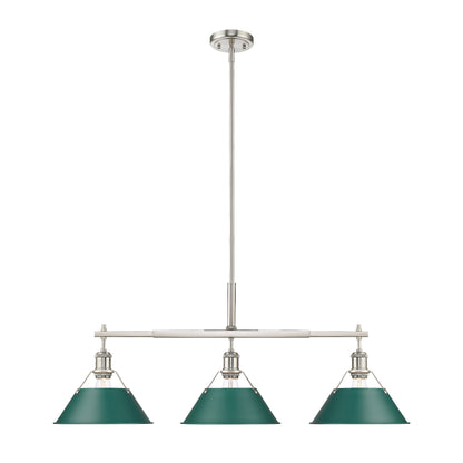 Orwell 3-Light Linear Pendant in Pewter with Pine Green - - Golden Lighting