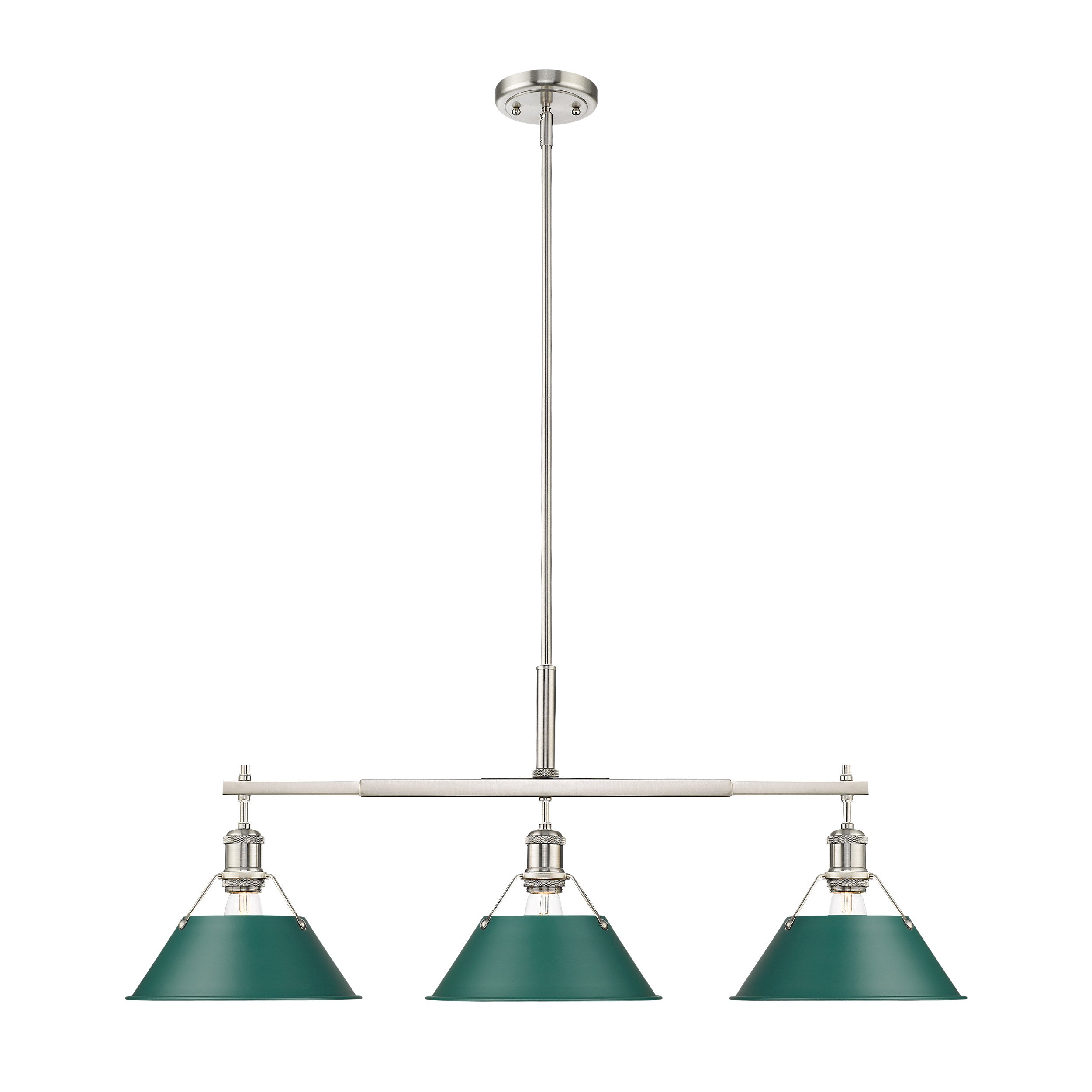 Orwell 3-Light Linear Pendant in Pewter with Pine Green - - Golden Lighting