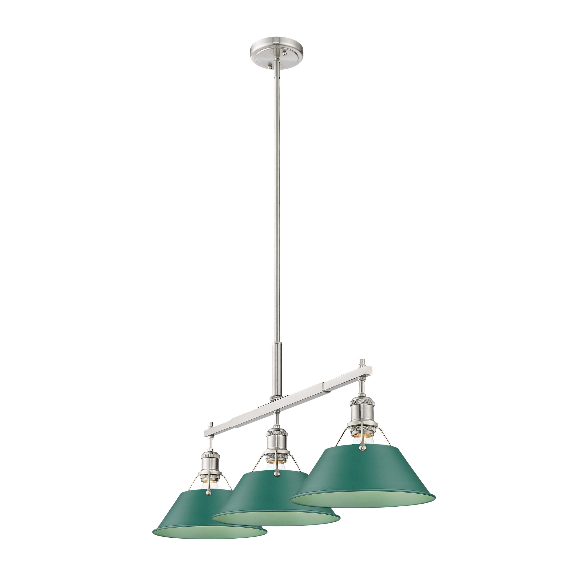 Orwell 3-Light Linear Pendant in Pewter with Pine Green - Default Title - Golden Lighting
