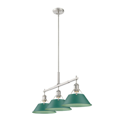 Orwell 3-Light Linear Pendant in Pewter with Pine Green - Default Title - Golden Lighting