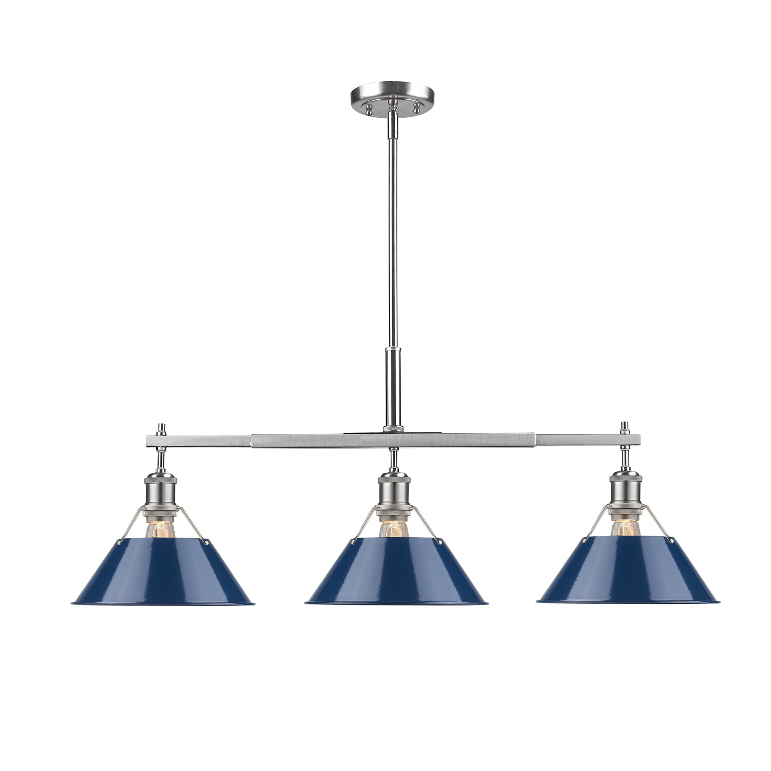 Orwell 3-Light Linear Pendant in Pewter with Matte Navy - - Golden Lighting