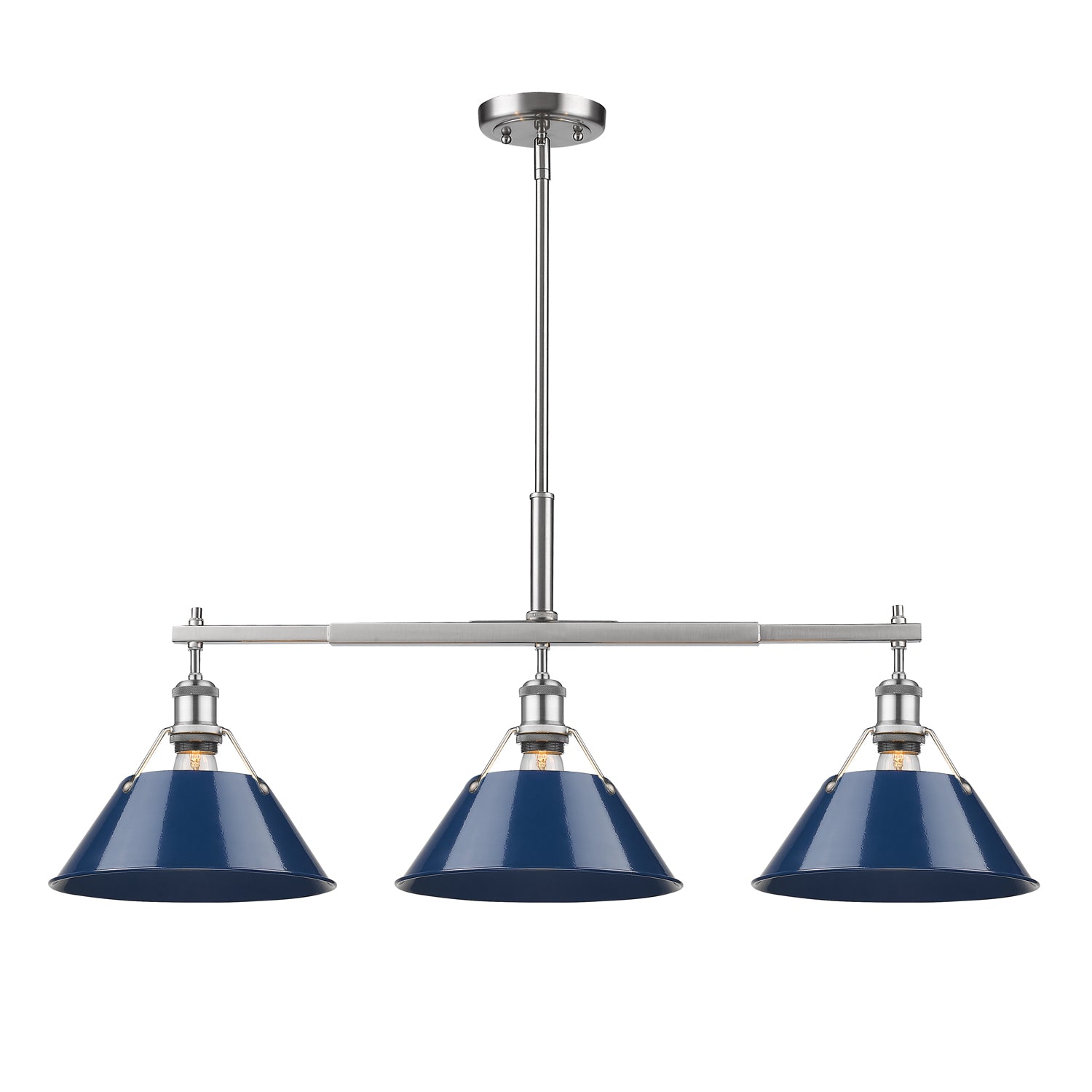 Orwell 3-Light Linear Pendant in Pewter with Matte Navy - Pewter / Matte Navy / Blue - Golden Lighting