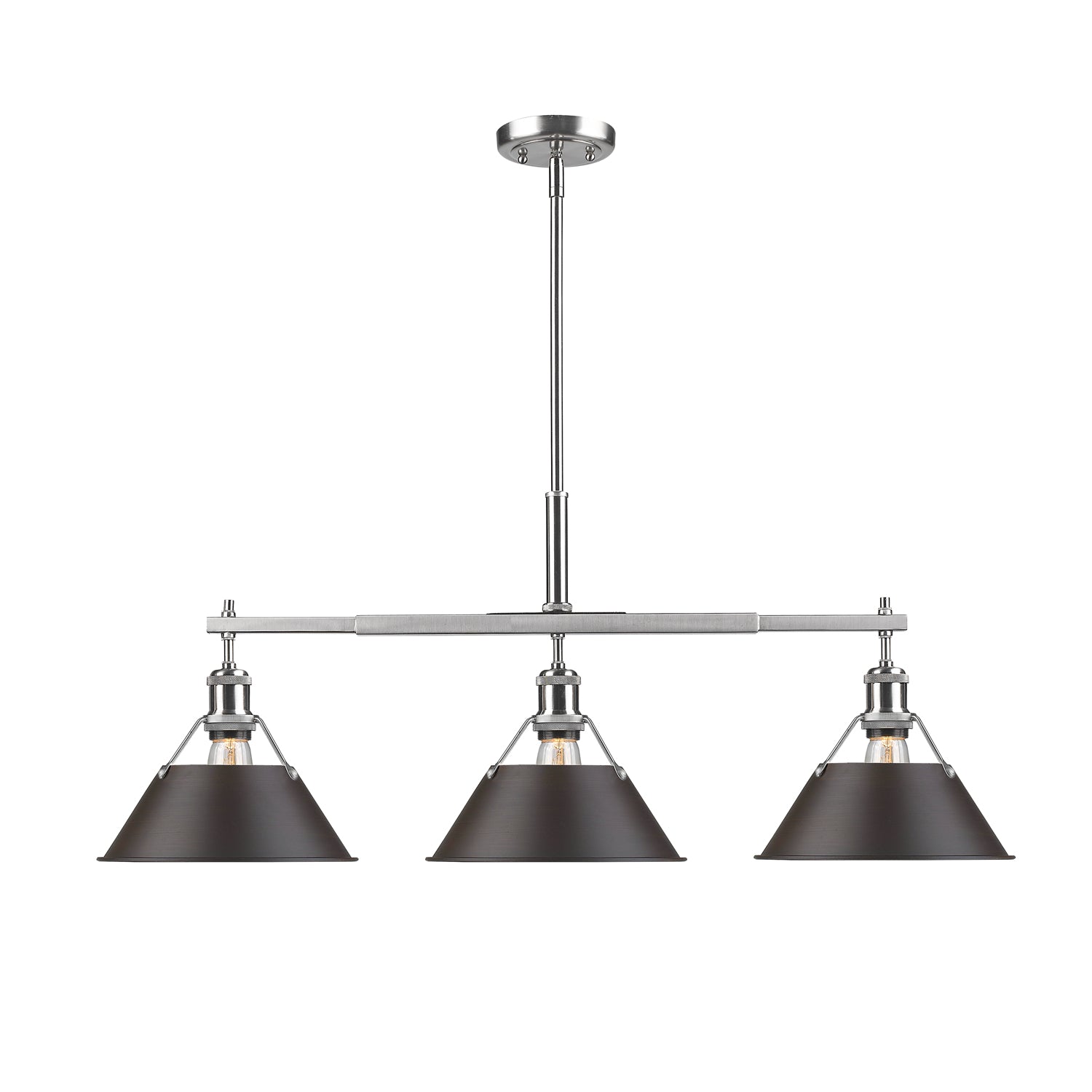 Orwell 3-Light Linear Pendant in Pewter with Rubbed Bronze - - Golden Lighting