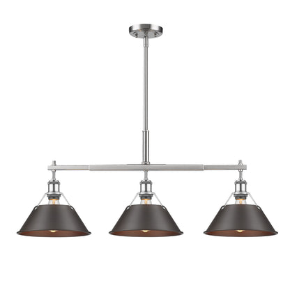 Orwell 3-Light Linear Pendant in Pewter with Rubbed Bronze - Pewter / Rubbed Bronze / Bronze - Golden Lighting