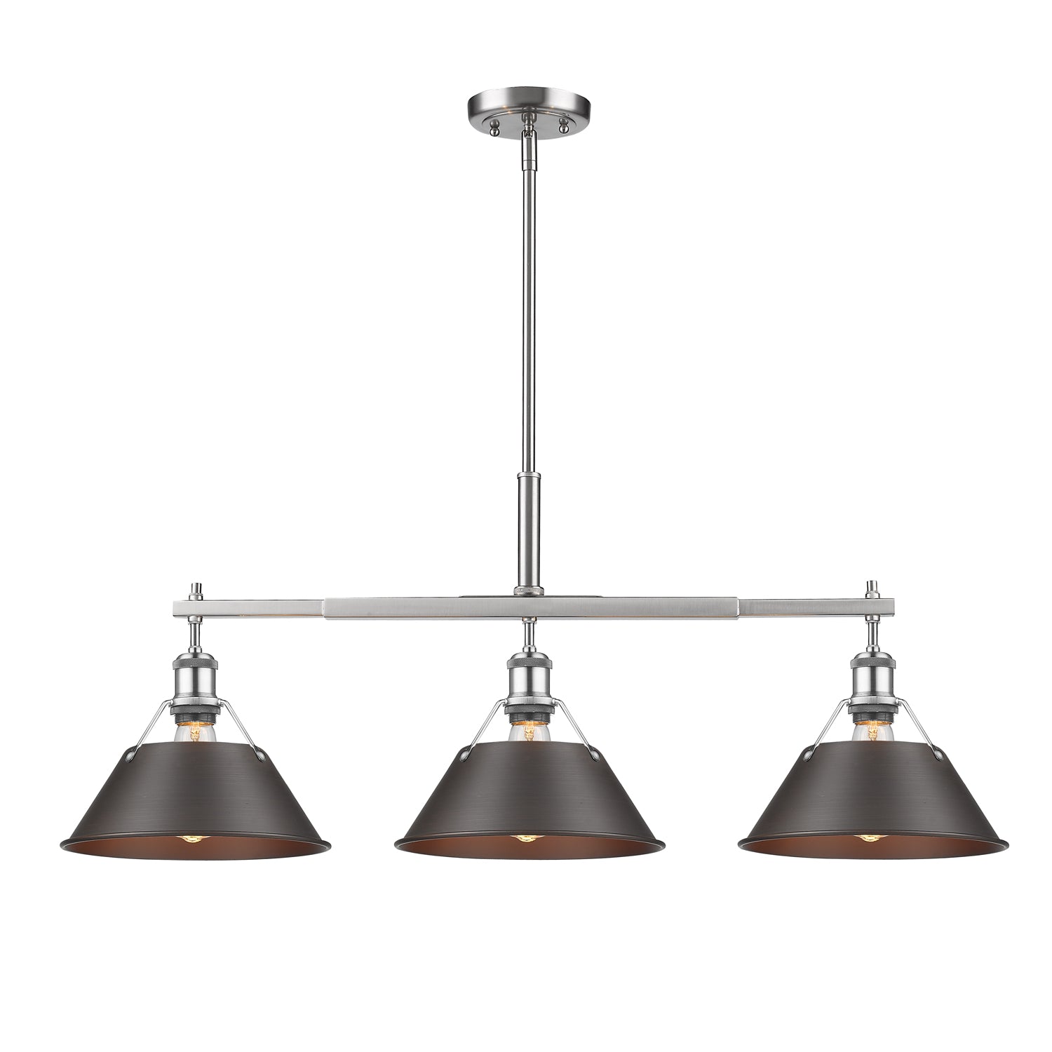 Orwell 3-Light Linear Pendant in Pewter with Rubbed Bronze - Default Title - Golden Lighting