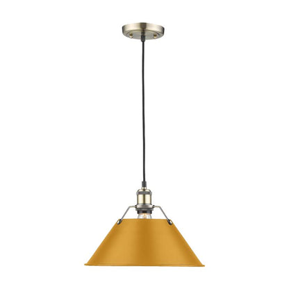 Yep by Golden Lighting Orwell 1-light 14in Pendant in Aged Brass and Auric Yellow shade