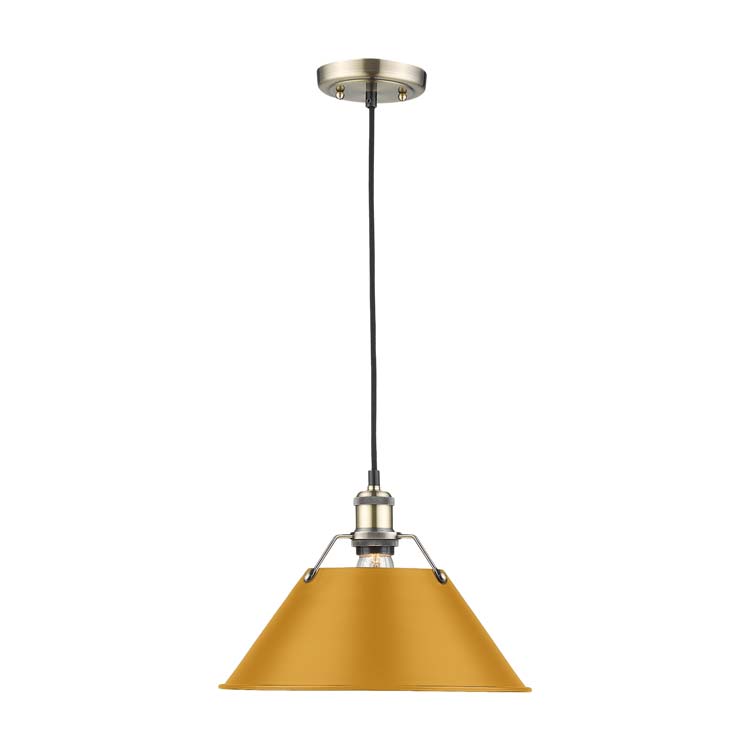 Yep by Golden Lighting Orwell 1-light 14in Pendant in Aged Brass and Auric Yellow shade