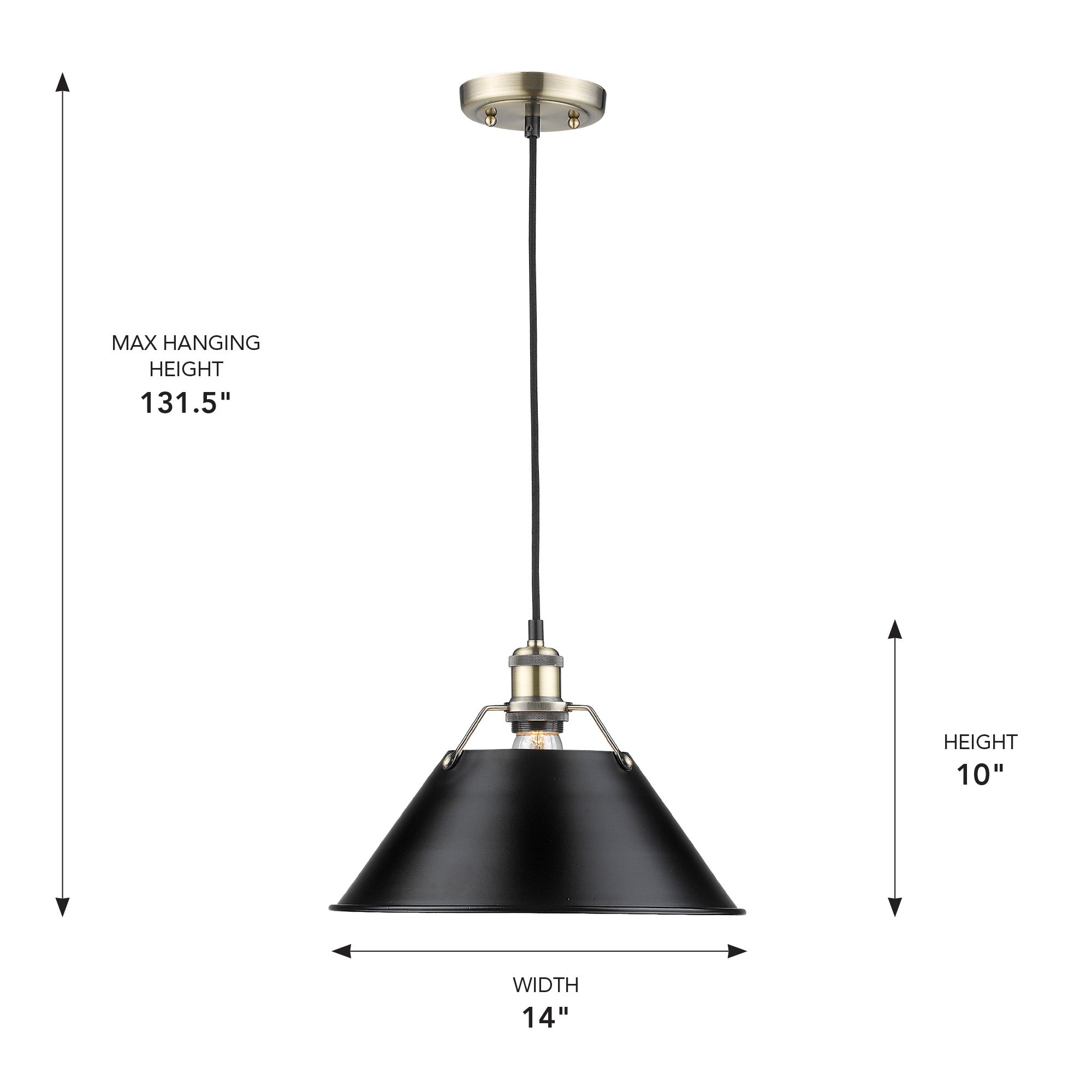 Yep by Golden Lighting Orwell 1-light 14in Pendant in Aged Brass and Matte Black shade