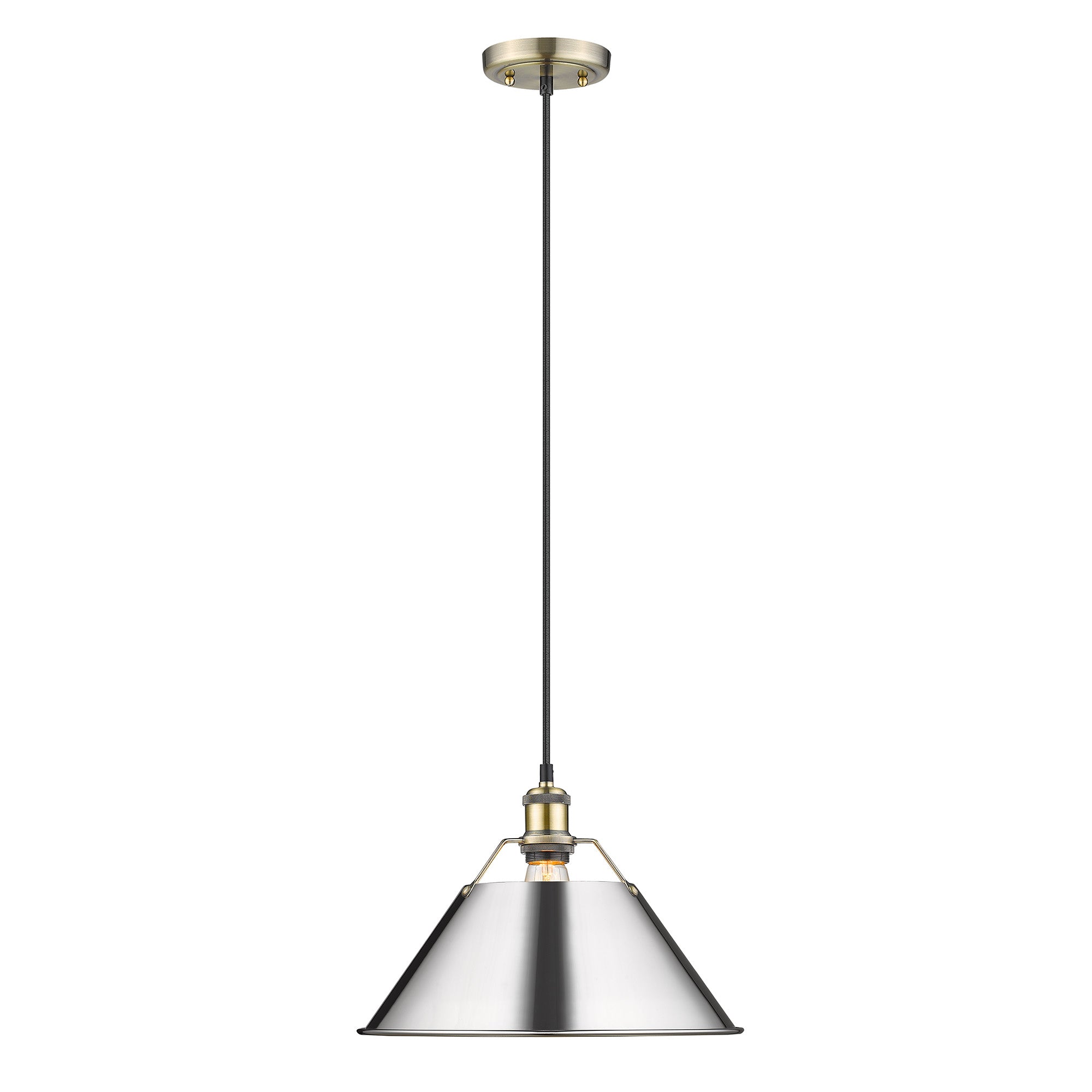 Orwell 14" Wide Large Pendant in Aged Brass with Chrome - - Golden Lighting