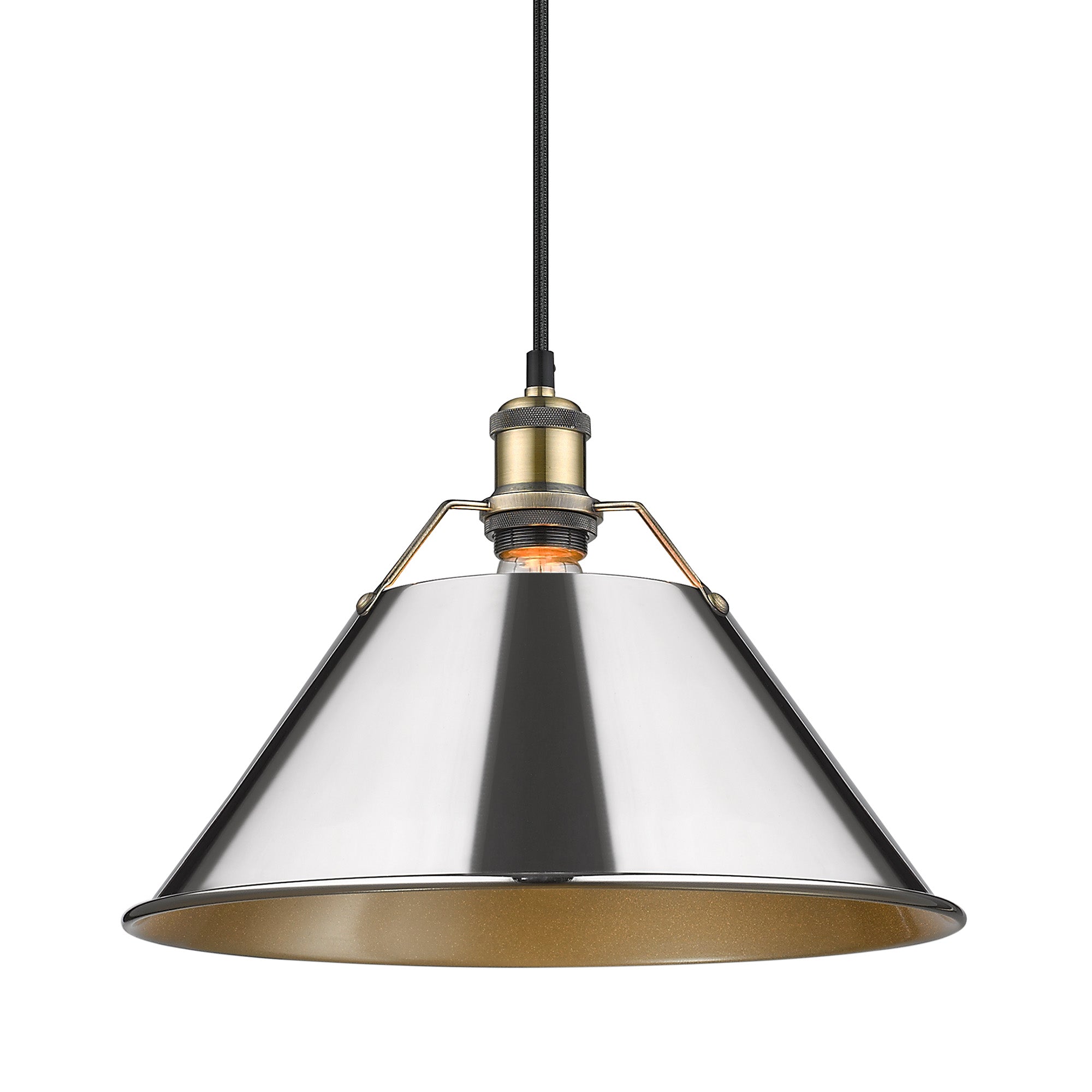 Orwell 14" Wide Large Pendant in Aged Brass with Chrome - Aged Brass / Chrome / Silver - Golden Lighting