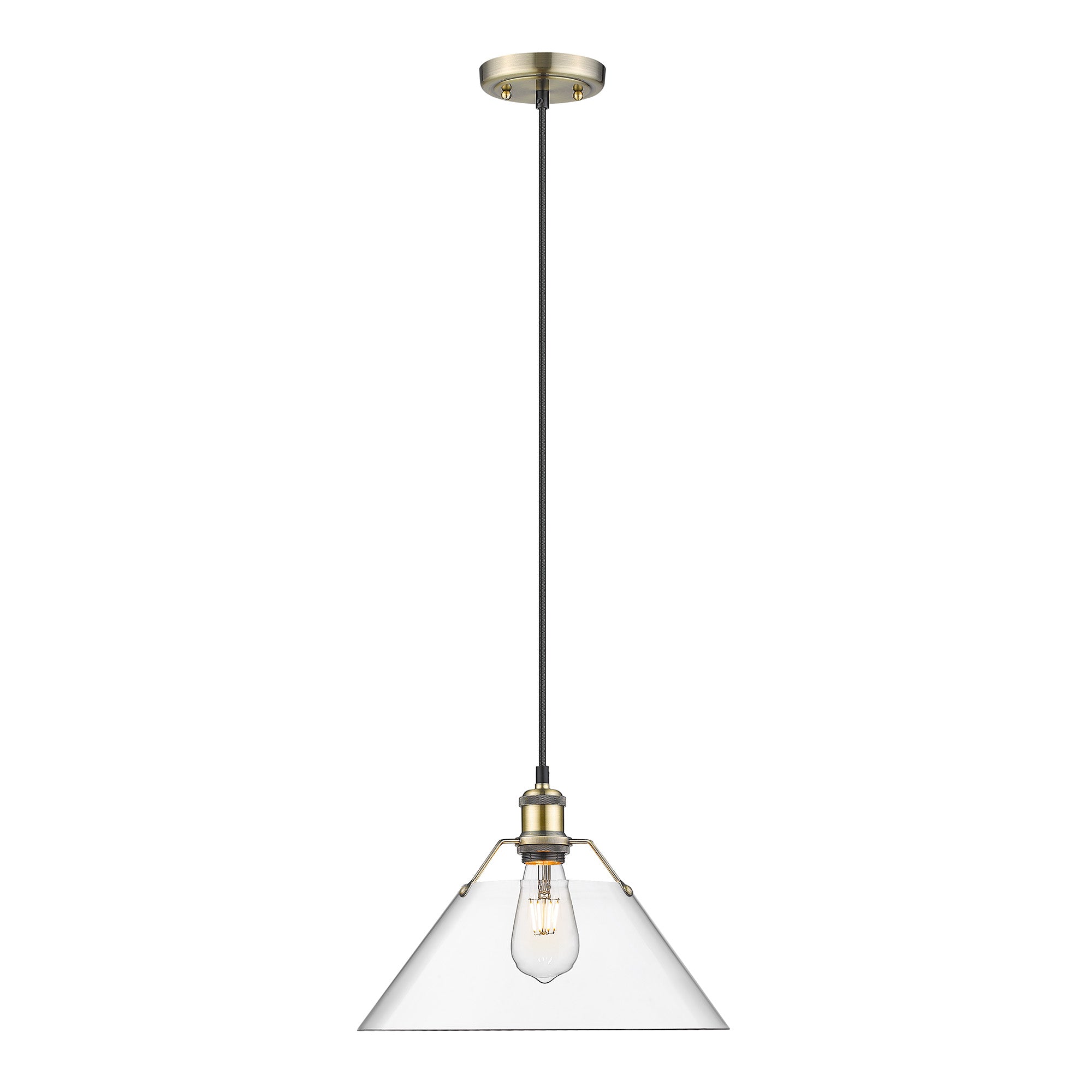 Orwell 14" Wide Large Pendant in Aged Brass with Clear Glass - - Golden Lighting