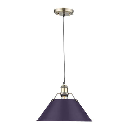 Yep by Golden Lighting Orwell 1-light 14in Pendant in Aged Brass and Exotic Purple shade