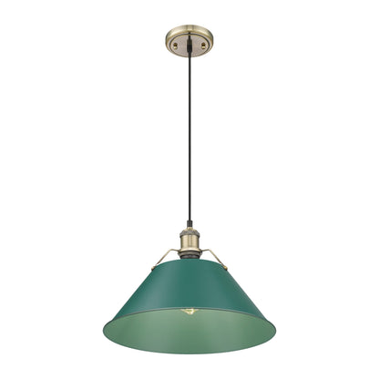 Yep by Golden Lighting Orwell 1-light 14in Pendant in Aged Brass and Pine Green shade