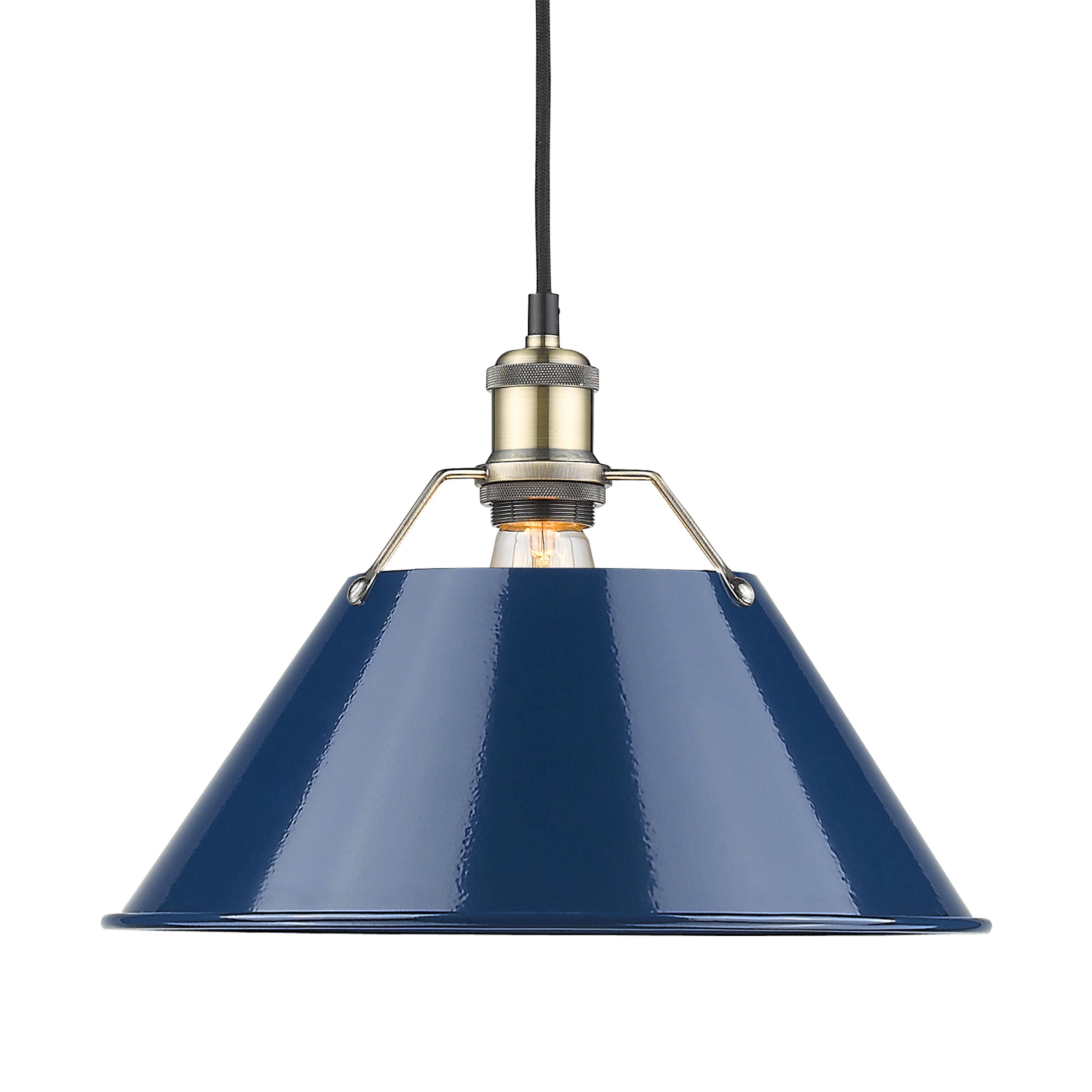 Yep by Golden Lighting Orwell 1-light 14in Pendant in Aged Brass and Navy Blue shade