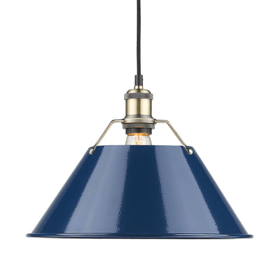 Yep by Golden Lighting Orwell 1-light 14in Pendant in Aged Brass and Navy Blue shade - Default Title - Golden Lighting