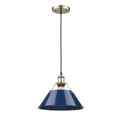Yep by Golden Lighting Orwell 1-light 14in Pendant in Aged Brass and Navy Blue shade