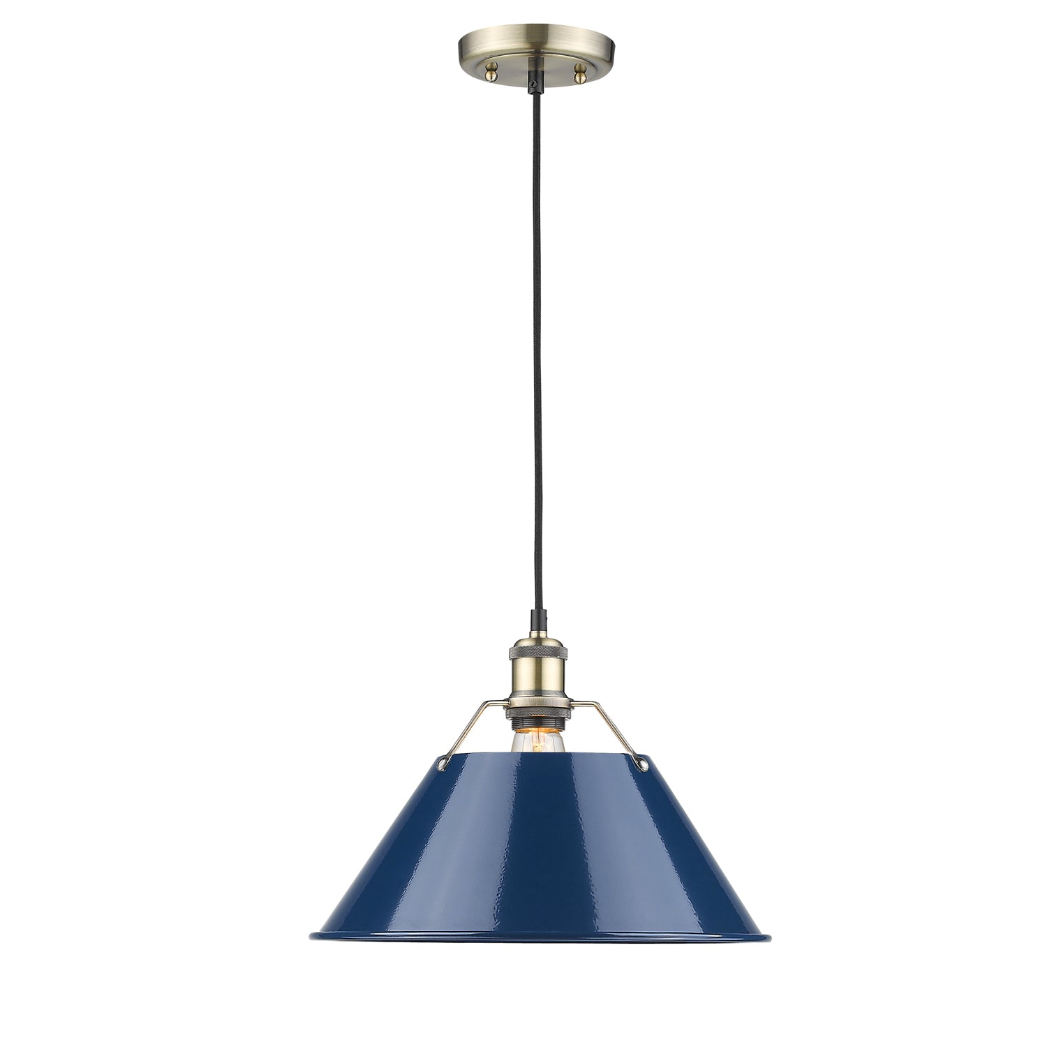 Orwell 14" Wide Large Pendant in Aged Brass with Matte Navy - - Golden Lighting