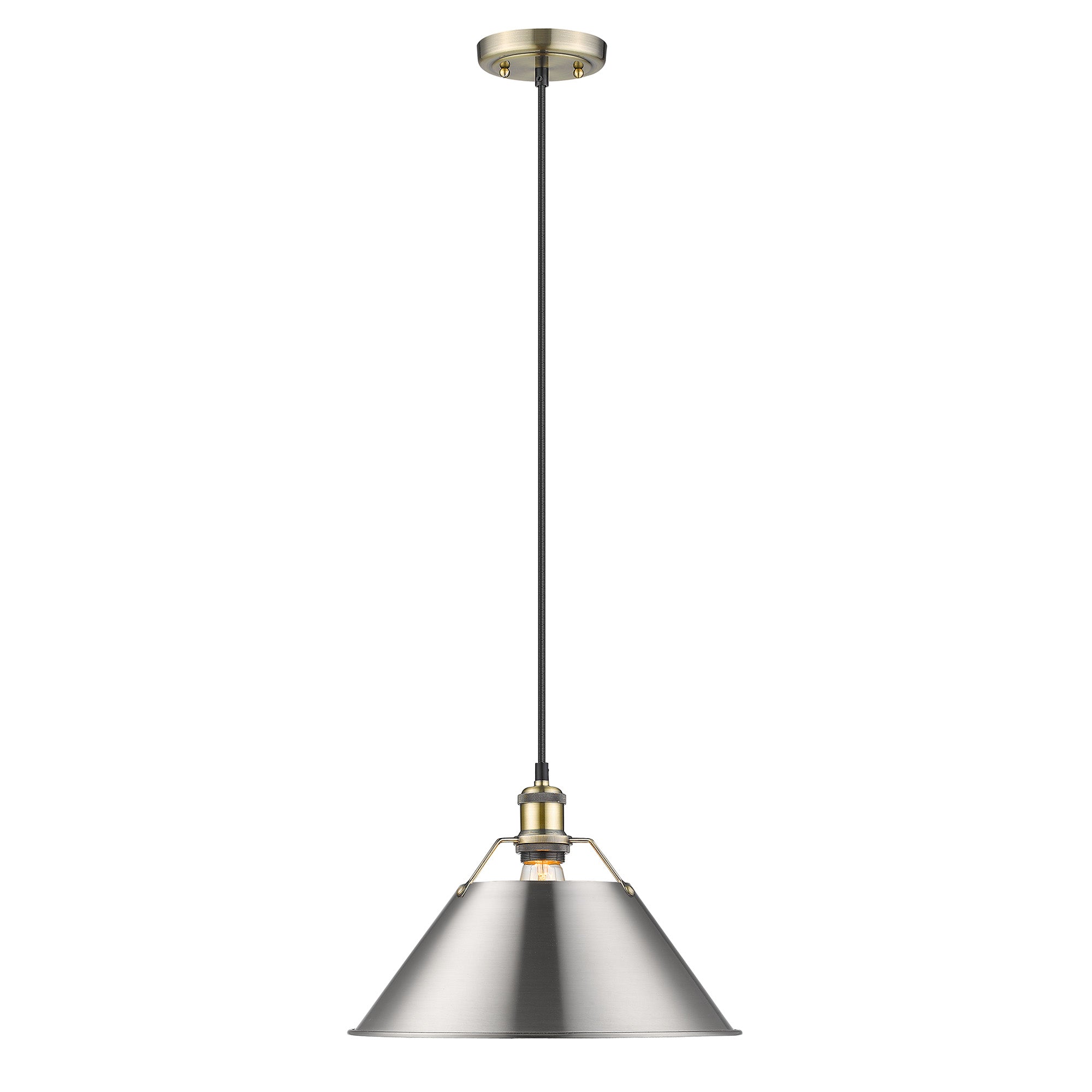 Orwell 14" Wide Large Pendant in Aged Brass with Pewter - - Golden Lighting