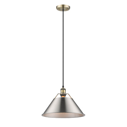 Yep by Golden Lighting Orwell 1-light 14in Pendant in Aged Brass and Pewter shade