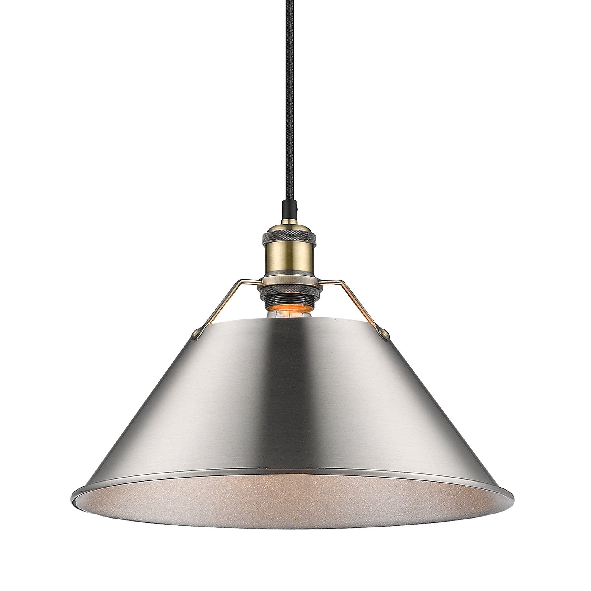 Orwell 14" Wide Large Pendant in Aged Brass with Pewter - Aged Brass / Pewter / Silver - Golden Lighting