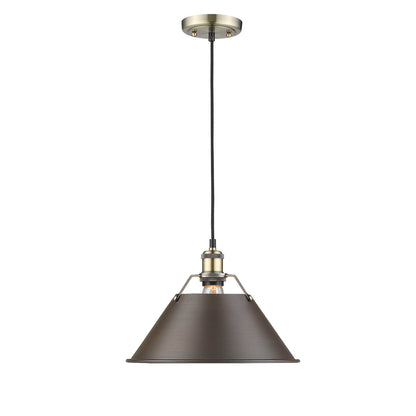 Orwell 14" Wide Large Pendant in Aged Brass with Rubbed Bronze - - Golden Lighting