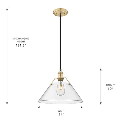 Yep by Golden Lighting Orwell 1-light 14in Pendant in Brushed Champagne Brass and Clear Glass - - Golden Lighting