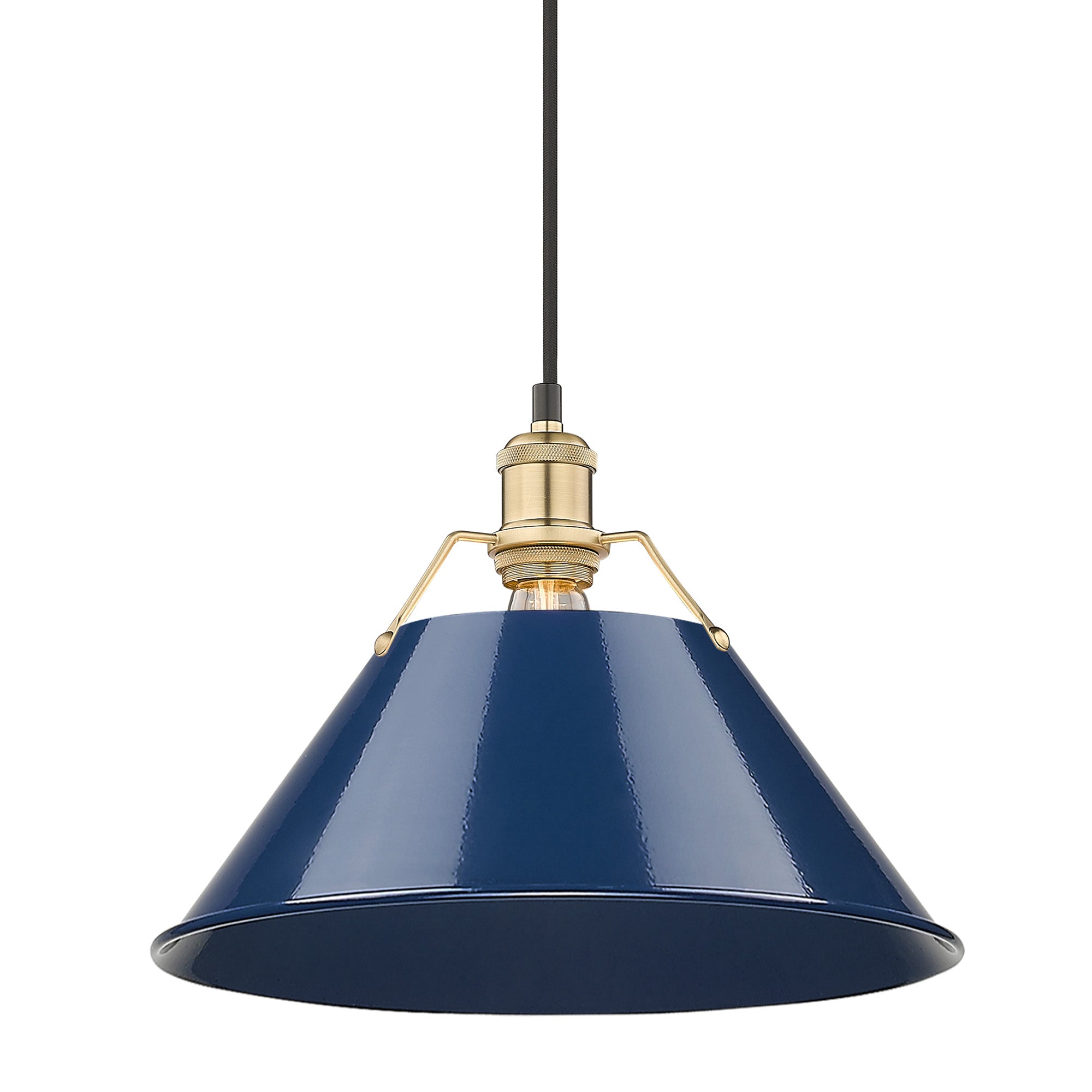 Orwell 14" Wide Large Pendant in Brushed Champagne Bronze with Matte Navy - Default Title - Golden Lighting