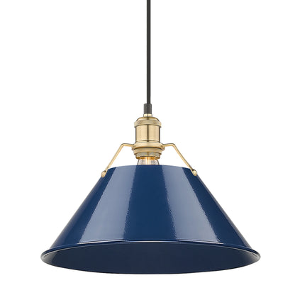 Orwell 14" Wide Large Pendant in Brushed Champagne Bronze with Matte Navy - Default Title - Golden Lighting