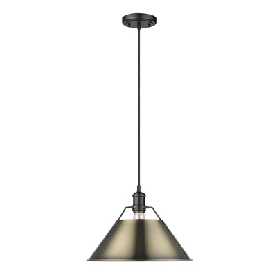 Yep by Golden Lighting Orwell 1-light 14in Pendant in Matte Black and Aged Brass shade - - Golden Lighting