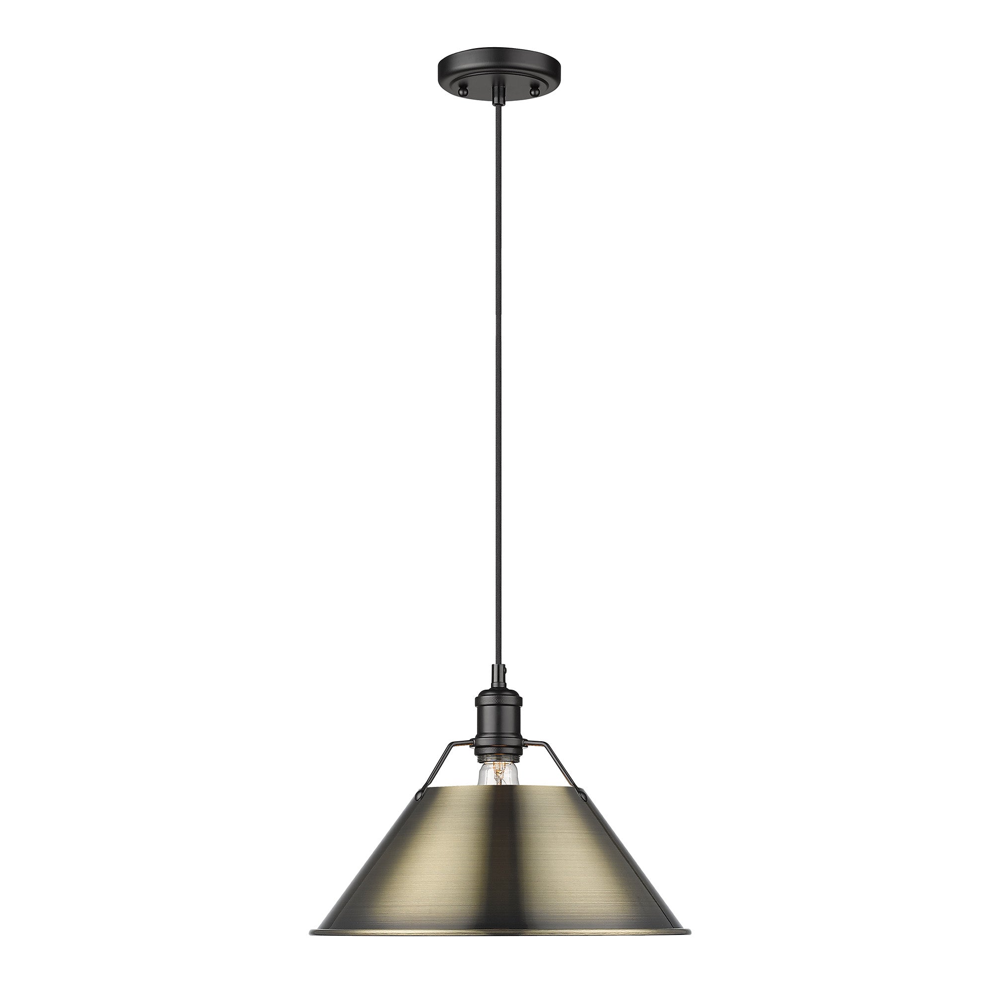 Orwell 14" Wide Large Pendant in Matte Black with Aged Brass - - Golden Lighting