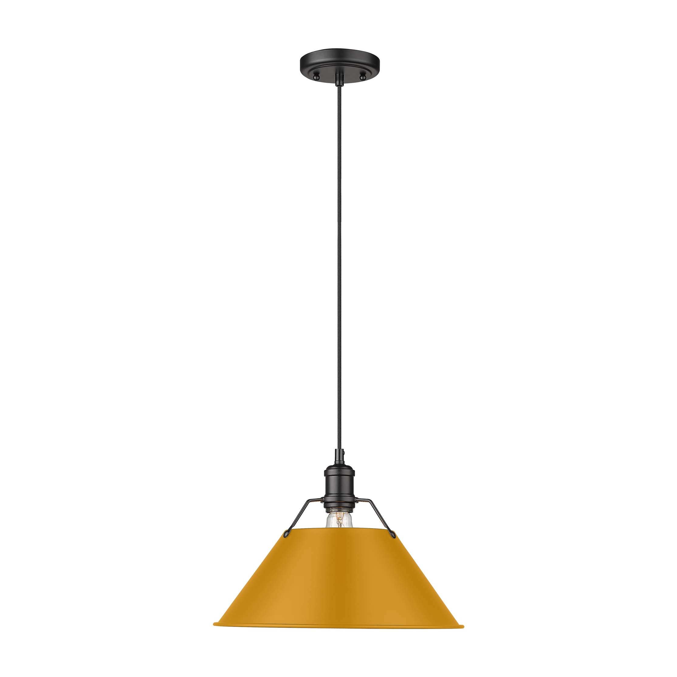 Yep by Golden Lighting Orwell 1-light 14in Pendant in Matte Black and Auric Yellow shade