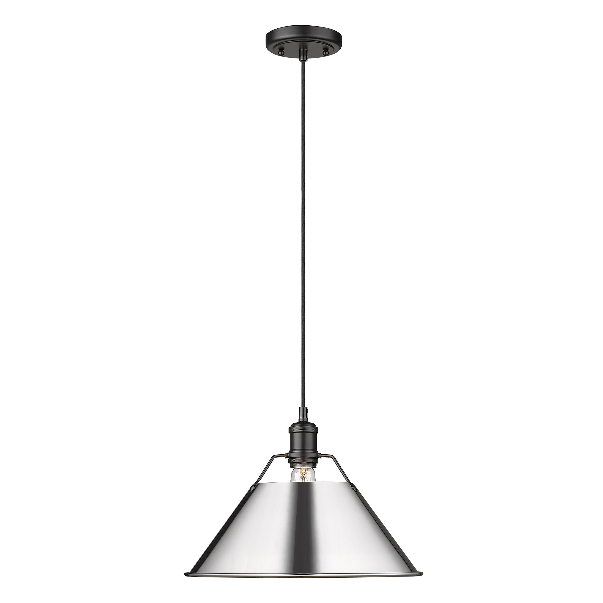 Orwell 14" Wide Large Pendant in Matte Black with Chrome - - Golden Lighting