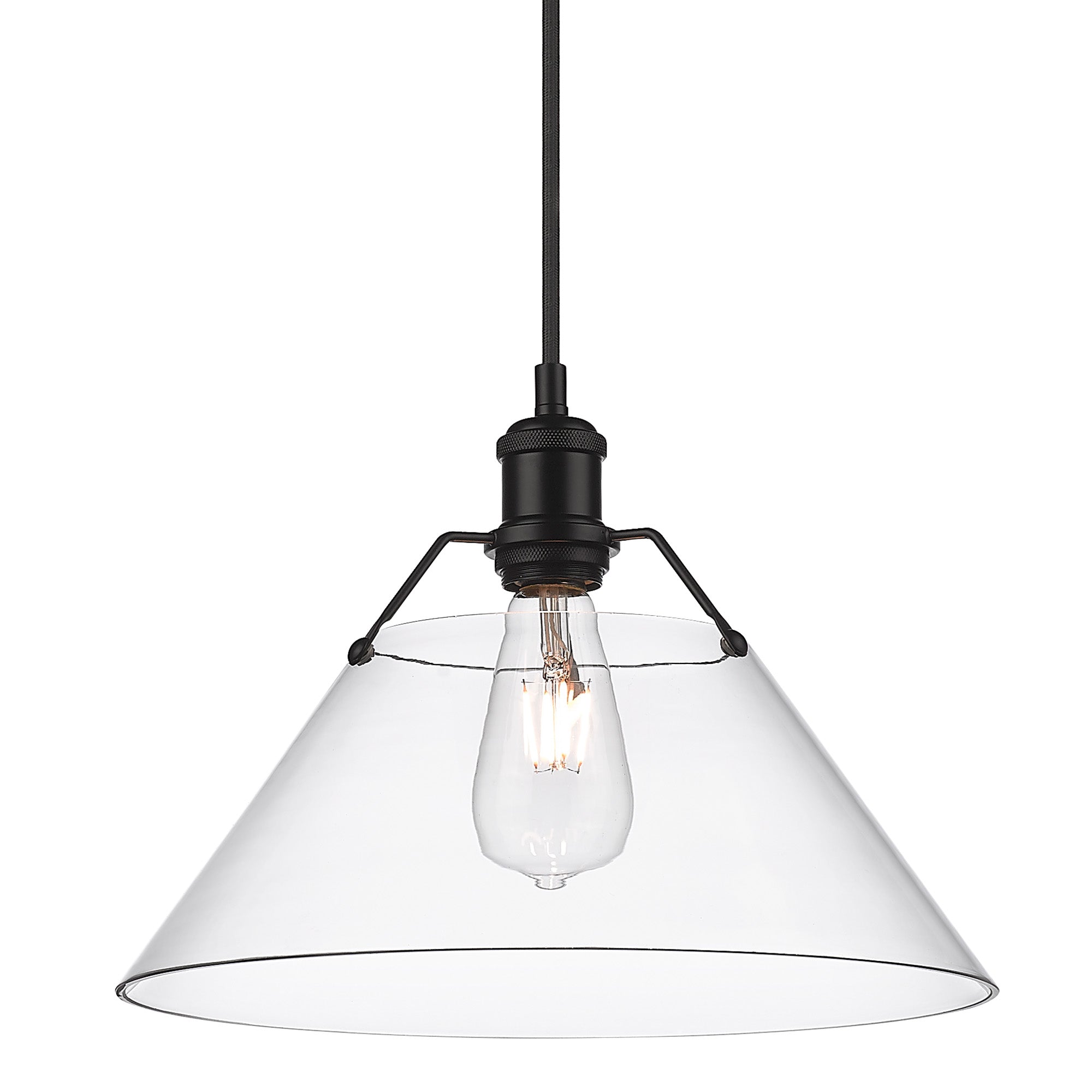 Orwell 14" Wide Large Pendant in Matte Black with Clear Glass - - Golden Lighting