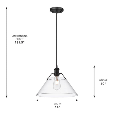 Yep by Golden Lighting Orwell 1-light 14in Pendant in Matte Black and Clear Glass - - Golden Lighting