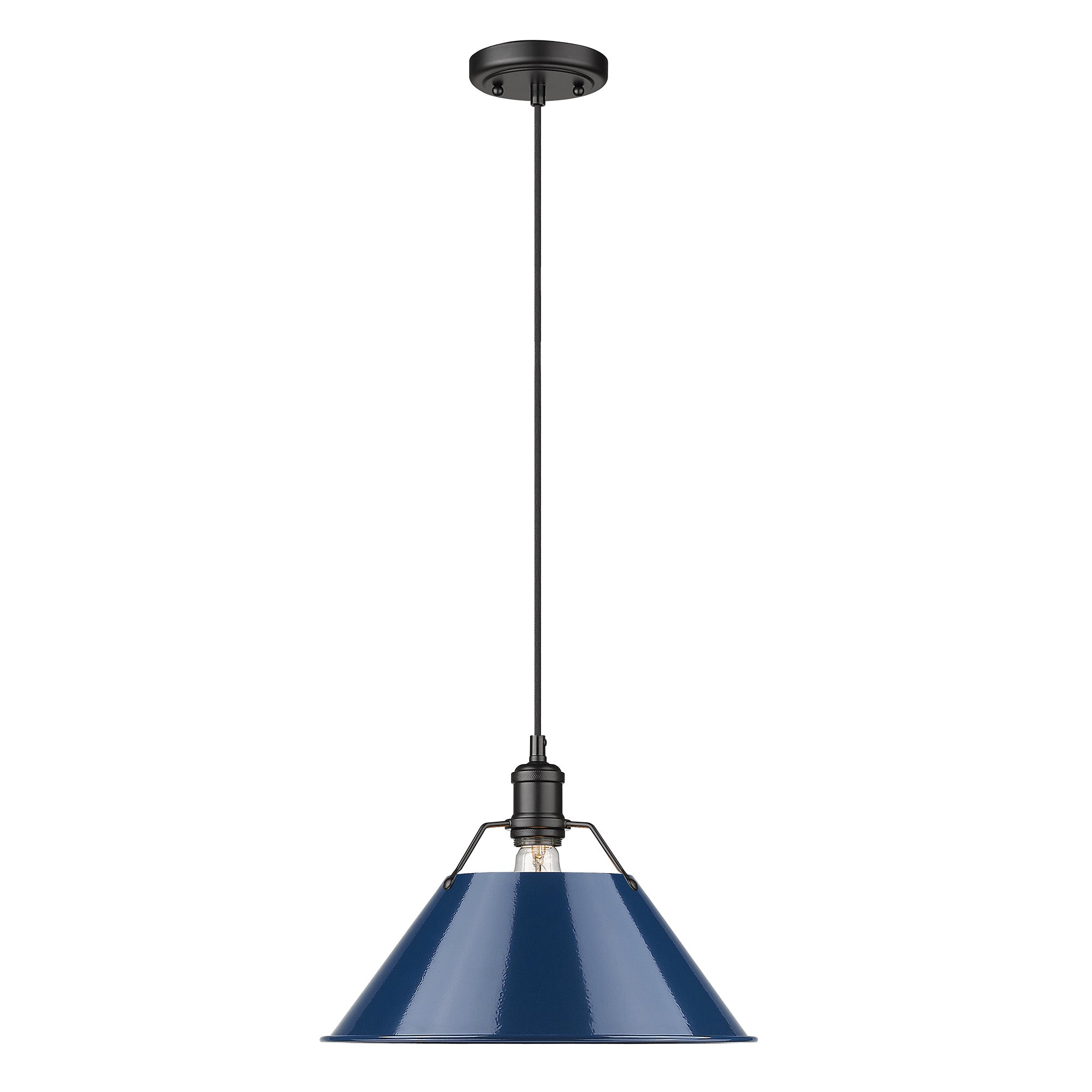 Orwell 14" Wide Large Pendant in Matte Black with Matte Navy - - Golden Lighting