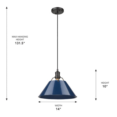 Yep by Golden Lighting Orwell 1-light 14in Pendant in Matte Black and Navy Blue shade - - Golden Lighting