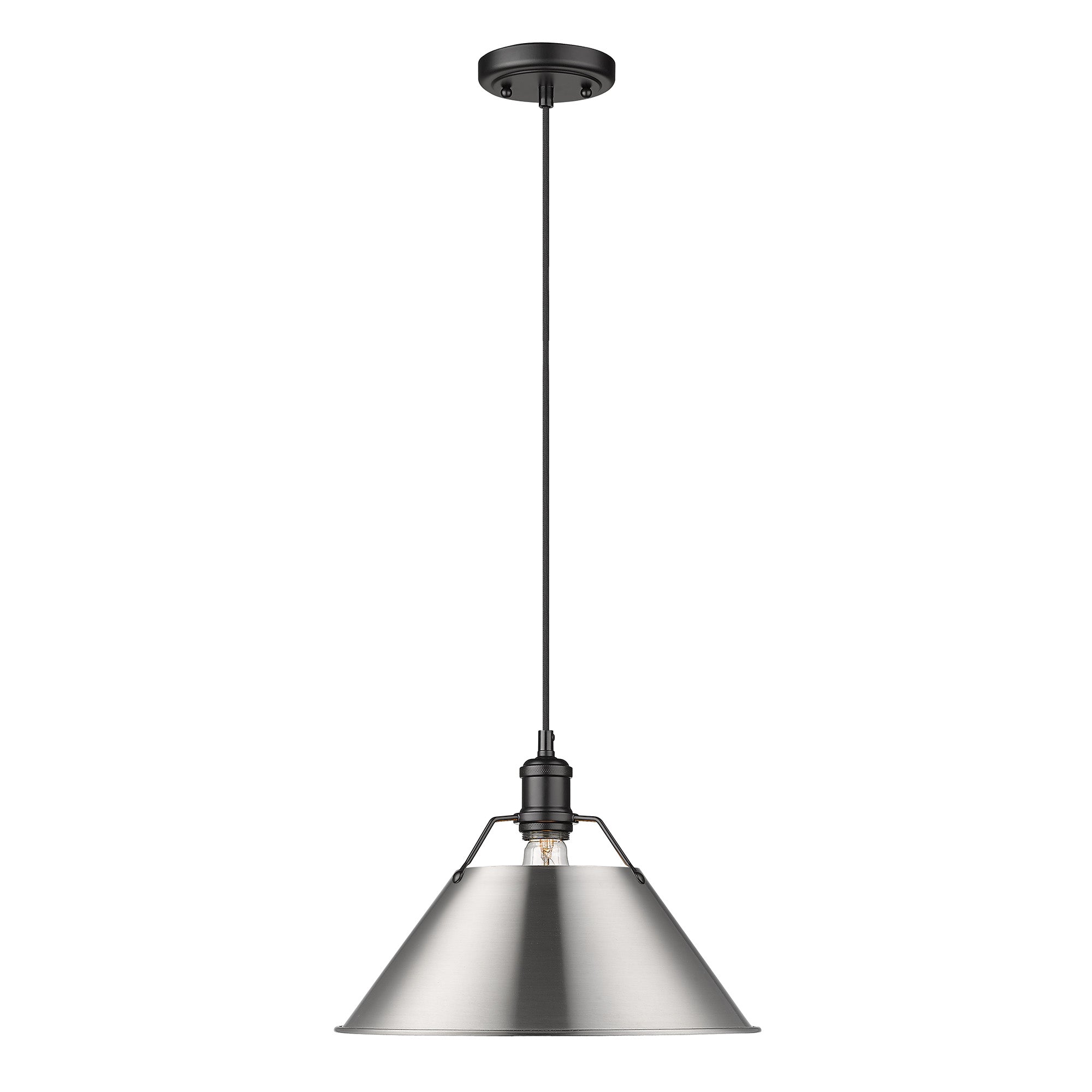 Orwell 14" Wide Large Pendant in Matte Black with Pewter - - Golden Lighting