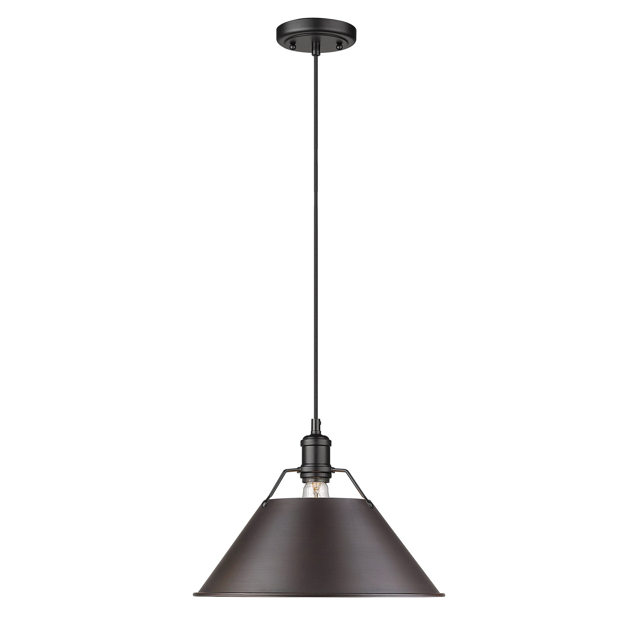 Orwell 14" Wide Large Pendant in Matte Black with Rubbed Bronze - - Golden Lighting