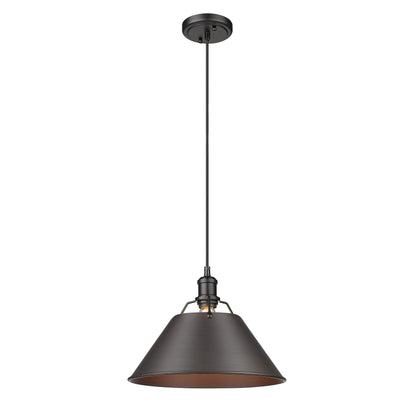 Yep by Golden Lighting Orwell 1-light 14in Pendant in Matte Black and Rubbed Bronze shade