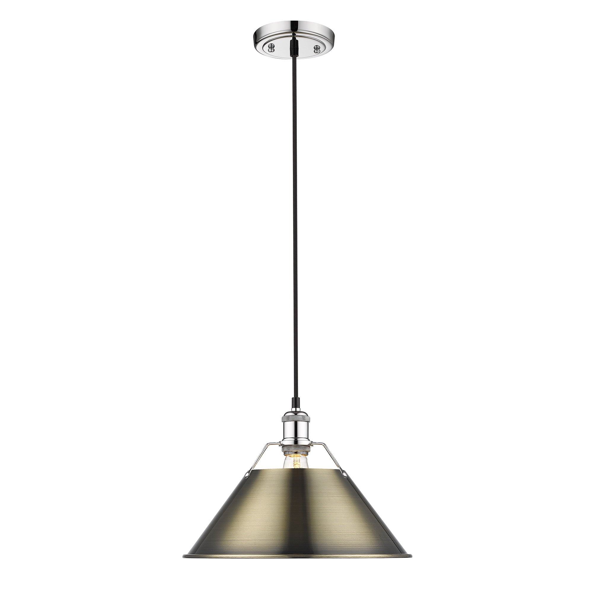 Orwell 14" Wide Large Pendant in Chrome with Aged Brass - - Golden Lighting