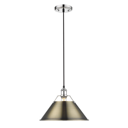 Orwell 14" Wide Large Pendant in Chrome with Aged Brass - - Golden Lighting
