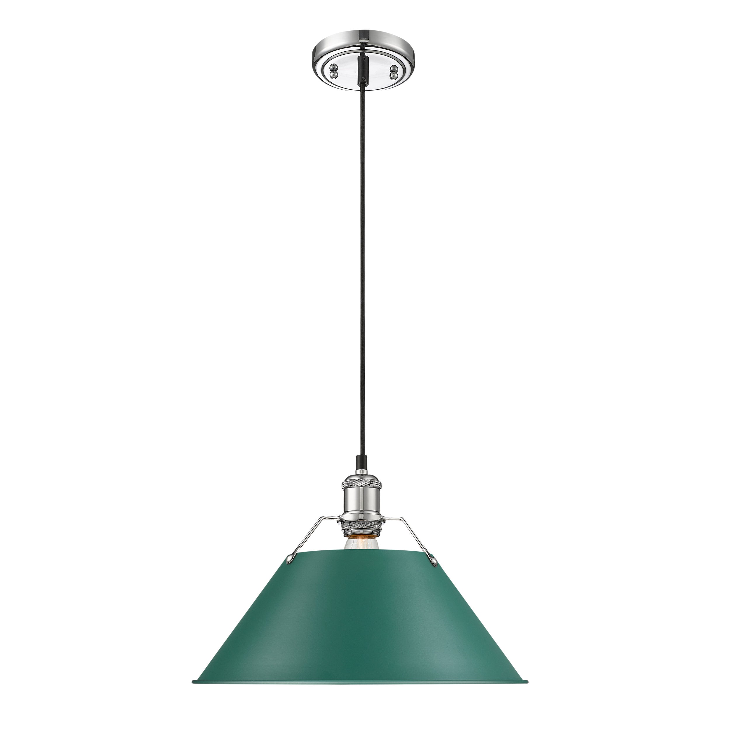 Orwell 14" Wide Large Pendant in Chrome with Pine Green - - Golden Lighting