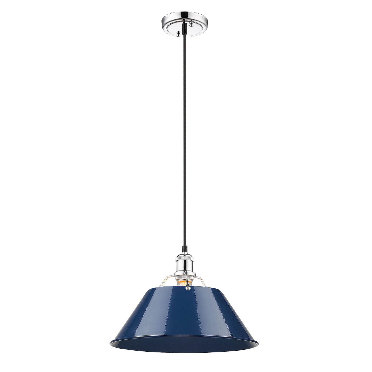 Orwell 14" Wide Large Pendant in Chrome with Matte Navy - - Golden Lighting